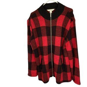 Coldwater Creek Jacket Women's Sz Large Zip Front 100% Wool Knit Buffalo Check